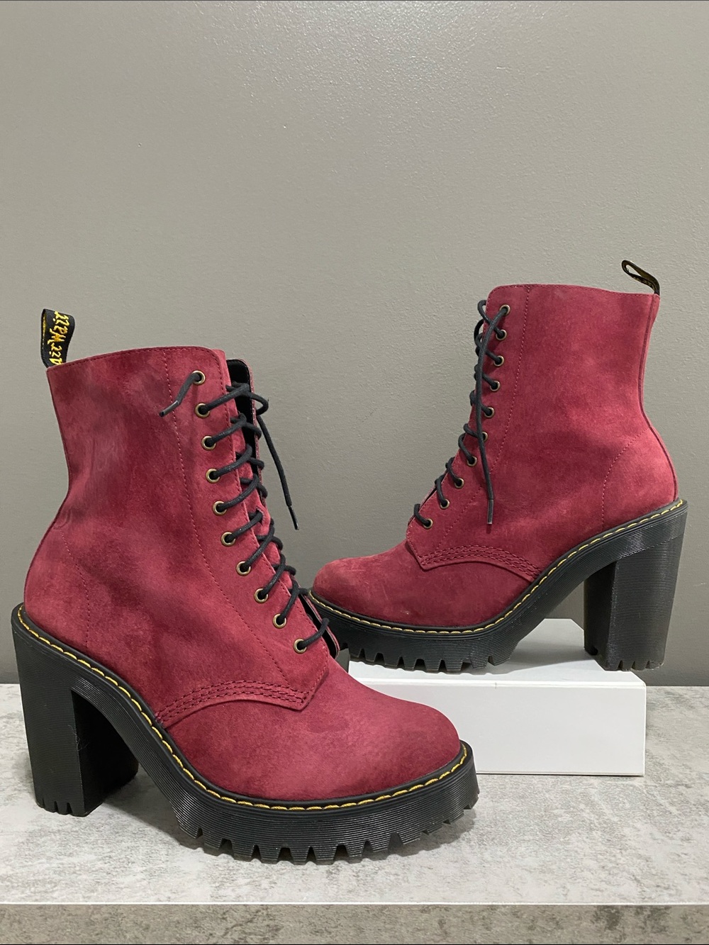 Dr. Martens Kendra Wine Suede Lace-Up Boots Size 9